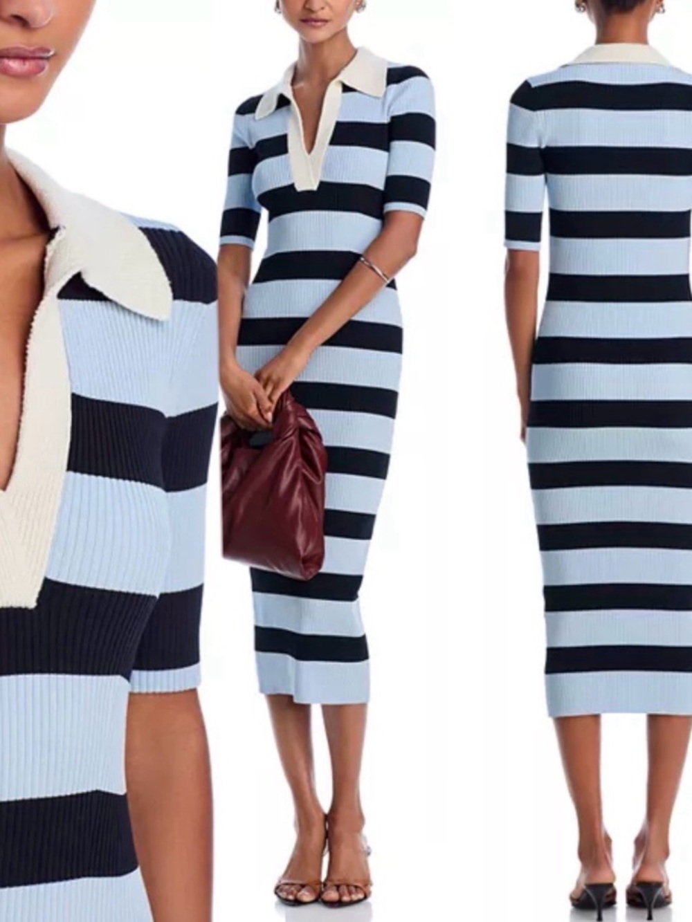 A.L.C. Darcy Dress Striped Polo Midi Dress in Light Blue and Black Sz Medium
